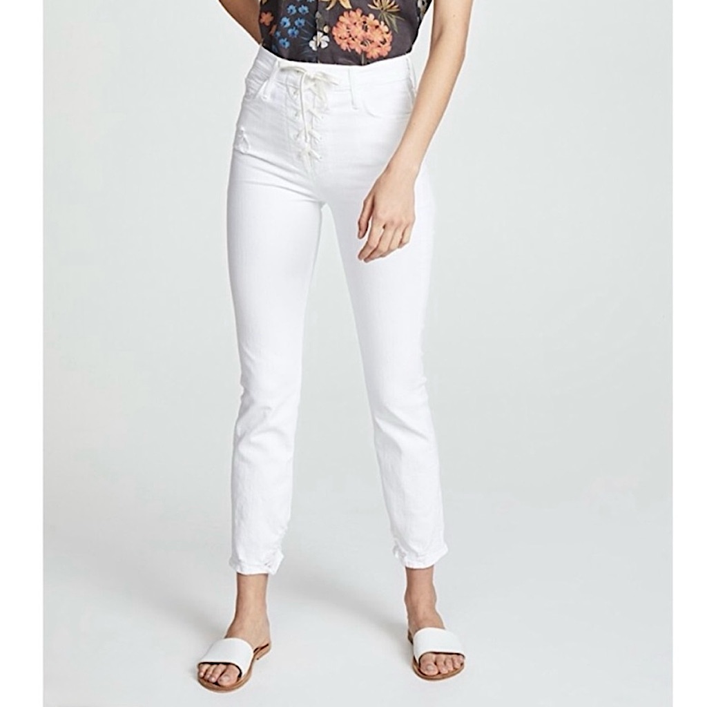 Mother The Lace Up Dazzler Ankle Chew Jeans Almost Innocent White Size 29
